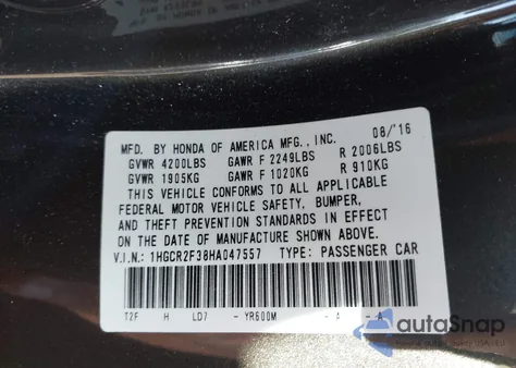 2017 Honda Accord Lx from USA, damaged, VIN 1HGCR2F38HA047557